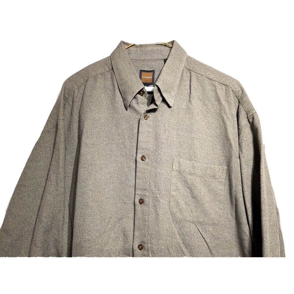 ZANZARA Men Sz XL Cotton Taupe Shade Button Casual/Dress Shirt Poplin Type Weave